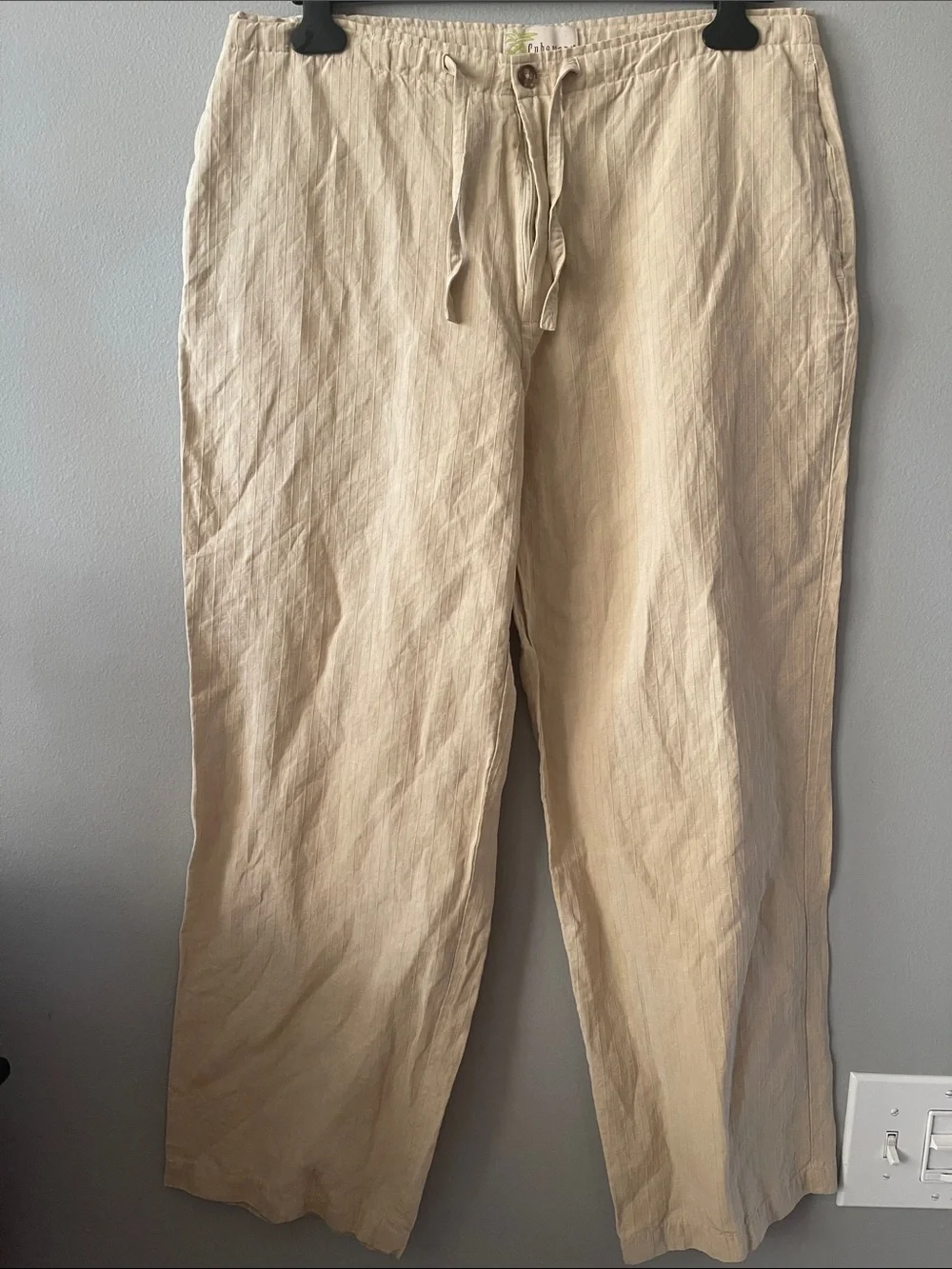Men's Beige Silk Linen-Blend relaxed Drawstring Pants